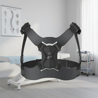 Black chest harness on a light gray background