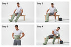 Green inflatable leg wraps with dimensions on a white background