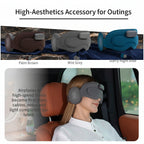 Eye mask with color options and a person using it in a vehicle.